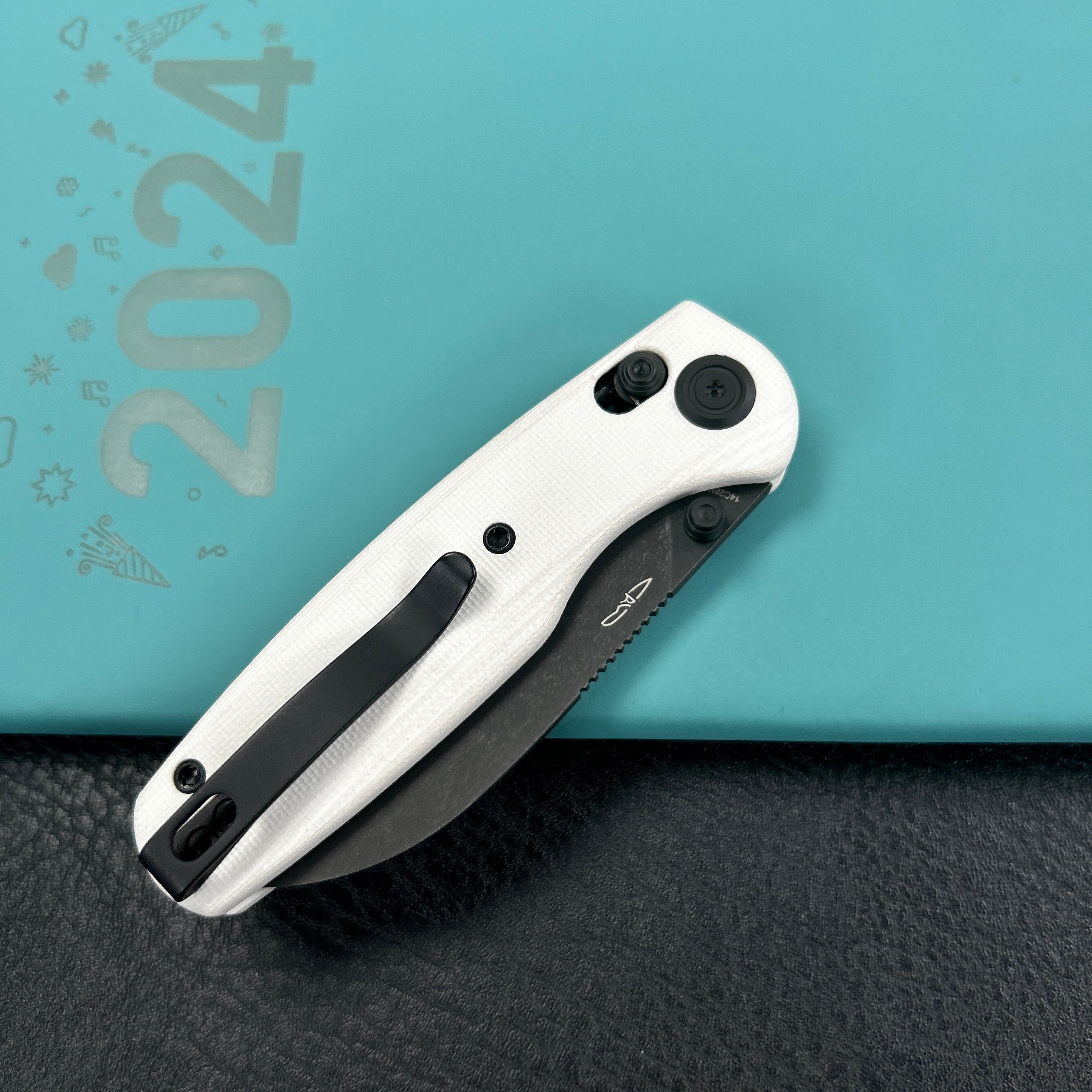 KUBEY KU288H Breeze Every Carry Pocket Knife Crossbar Lock White G10 Handle 3.03" Blackwash 14C28N Blade