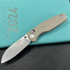 KUBEY KU288C Breeze Every Carry Pocket Knife Crossbar Lock Tan G10 Handle 3.03" Stonewash 14C28N Blade