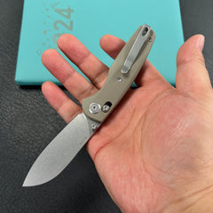 KUBEY KU288C Breeze Every Carry Pocket Knife Crossbar Lock Tan G10 Handle 3.03" Stonewash 14C28N Blade