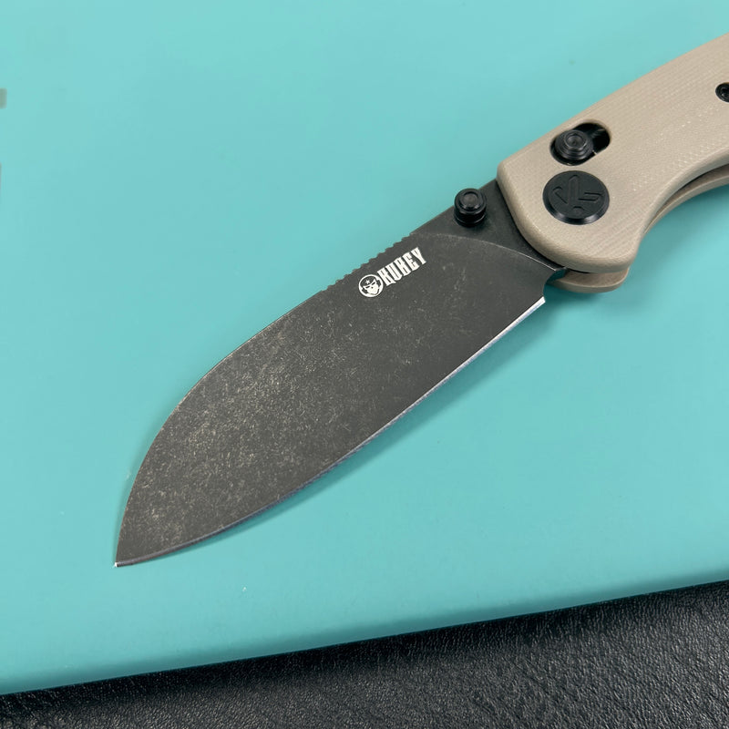 KUBEY KU288G Breeze Every Carry Pocket Knife Crossbar Lock Tan G10 Handle 3.03" Blackwash 14C28N Blade