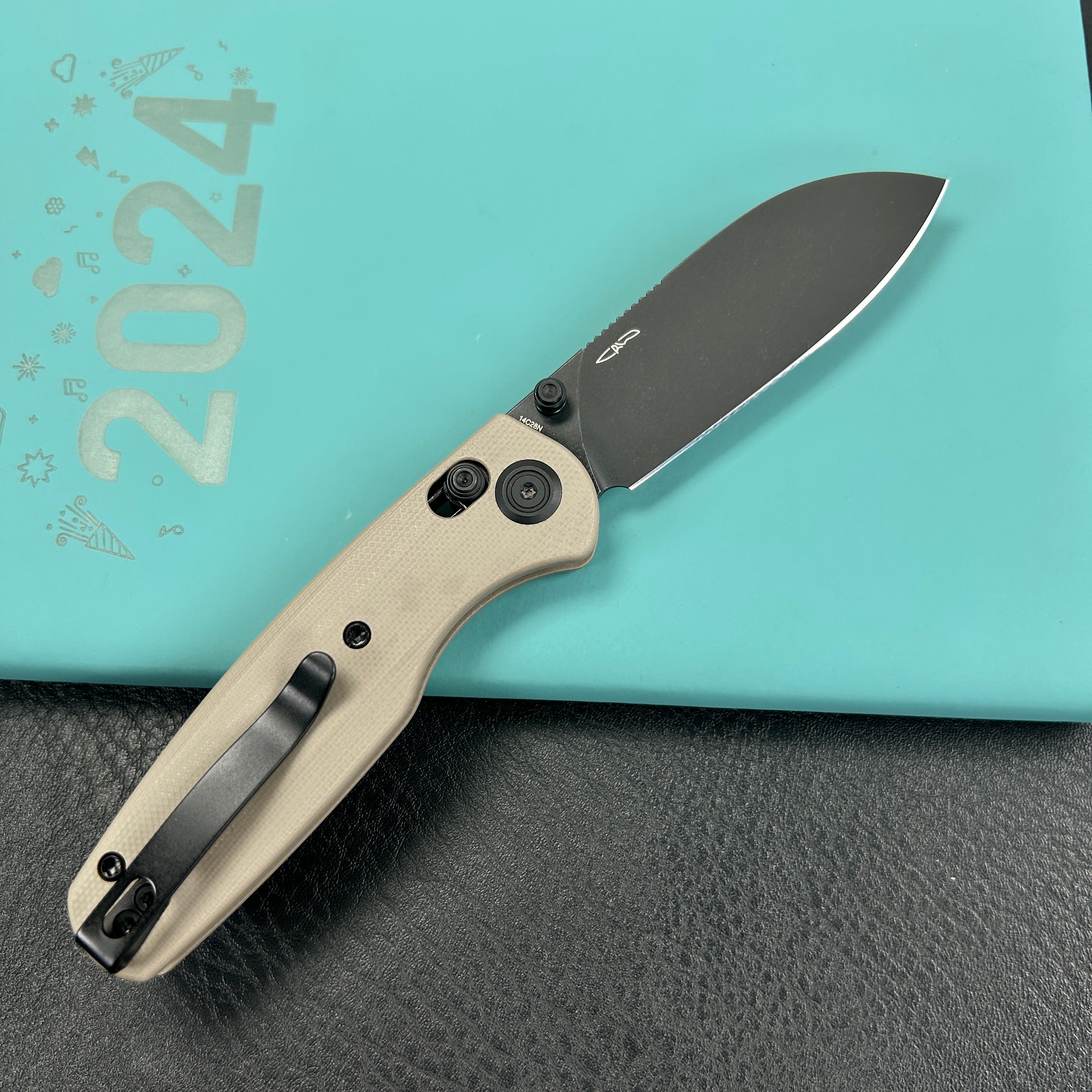 KUBEY KU288G Breeze Every Carry Pocket Knife Crossbar Lock Tan G10 Handle 3.03" Blackwash 14C28N Blade