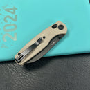 KUBEY KU288G Breeze Every Carry Pocket Knife Crossbar Lock Tan G10 Handle 3.03" Blackwash 14C28N Blade