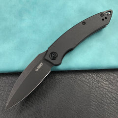 KUBEY KU333G Leaf Liner Lock Front Flipper Folding Knife Black G10 Handle 2.99" Black Stonewashed AUS-10