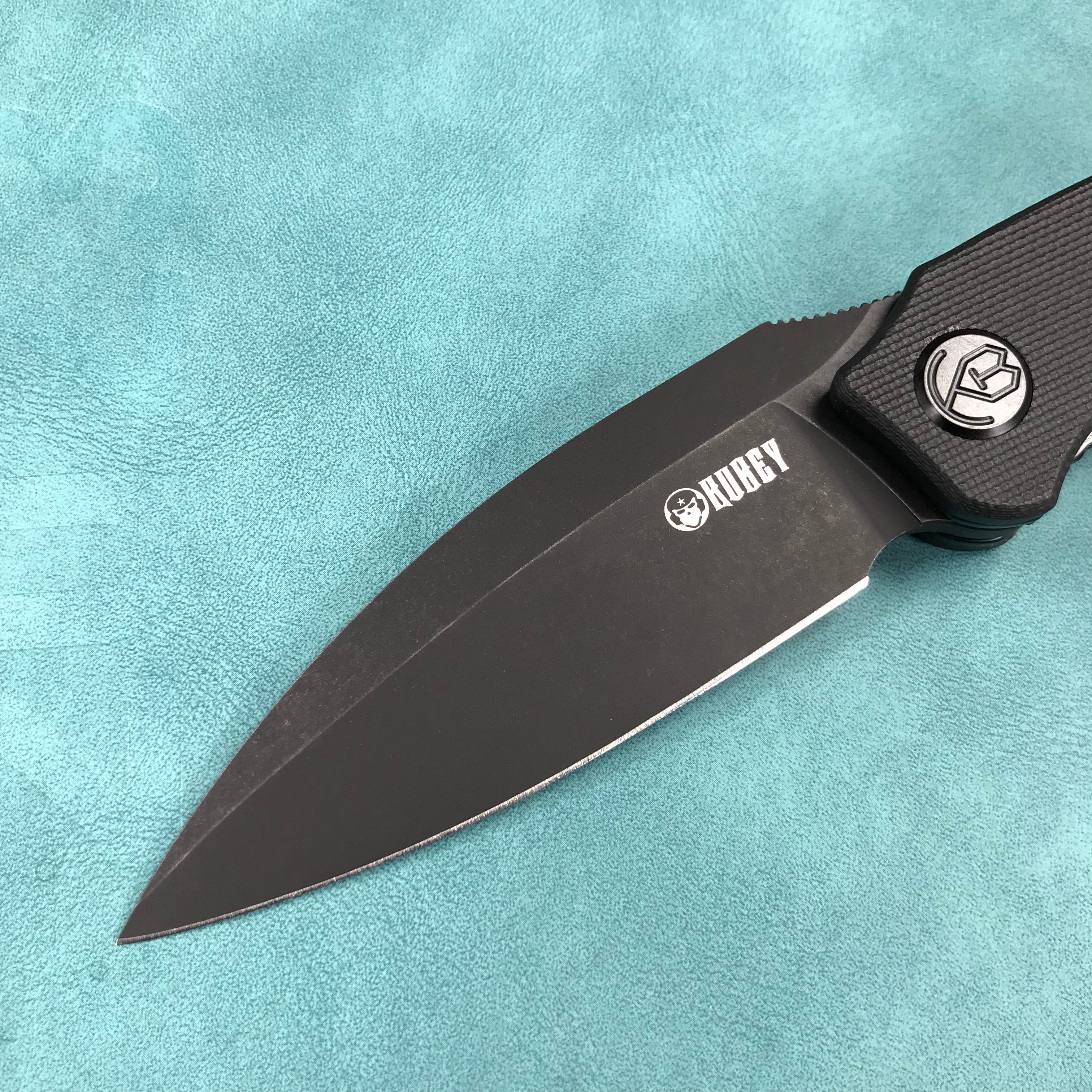 KUBEY KU333G Leaf Liner Lock Front Flipper Folding Knife Black G10 Handle 2.99" Black Stonewashed AUS-10