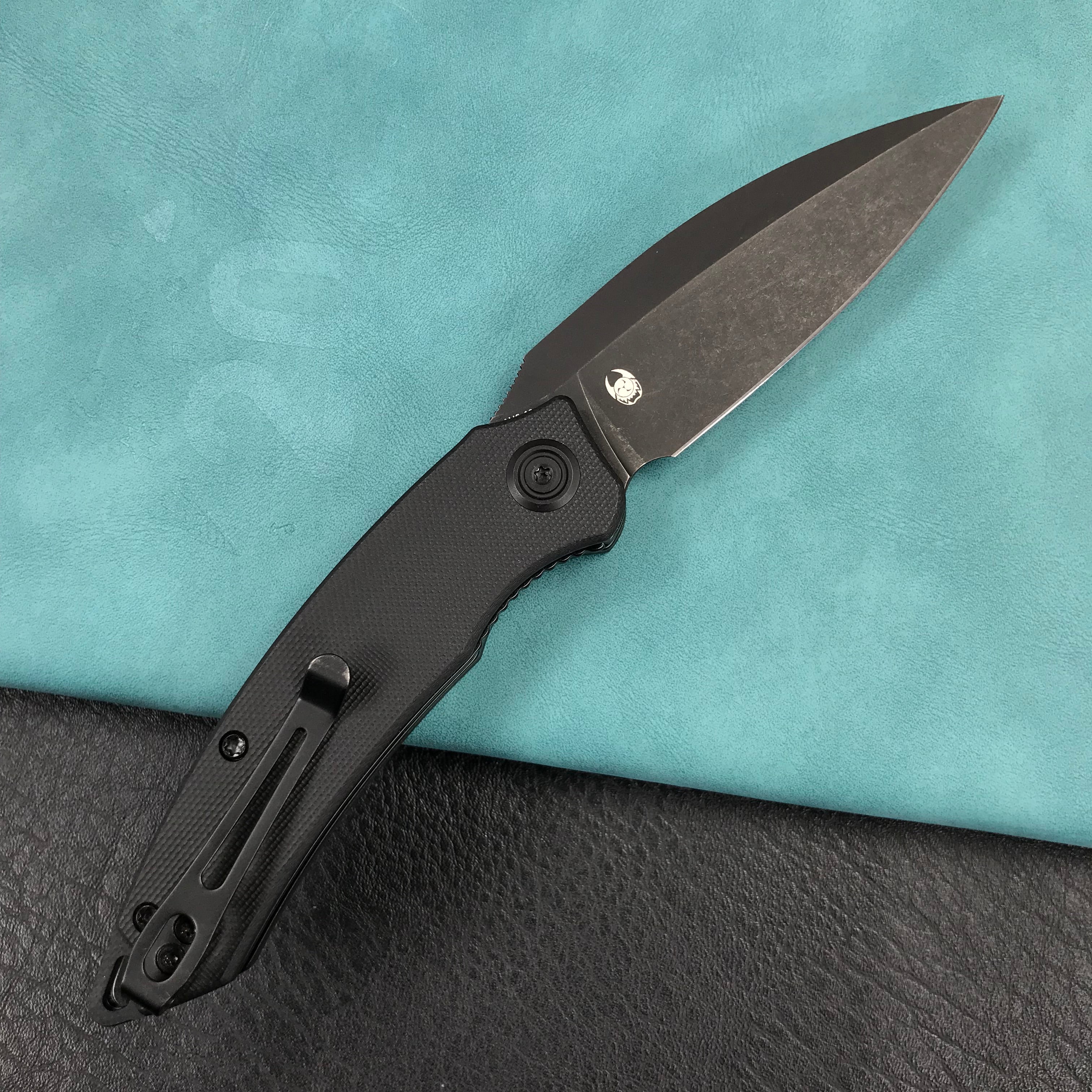 KUBEY KU333G Leaf Liner Lock Front Flipper Folding Knife Black G10 Handle 2.99" Black Stonewashed AUS-10