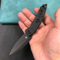 KUBEY KU333G Leaf Liner Lock Front Flipper Folding Knife Black G10 Handle 2.99" Black Stonewashed AUS-10