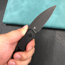 KUBEY KU333G Leaf Liner Lock Front Flipper Folding Knife Black G10 Handle 2.99" Black Stonewashed AUS-10