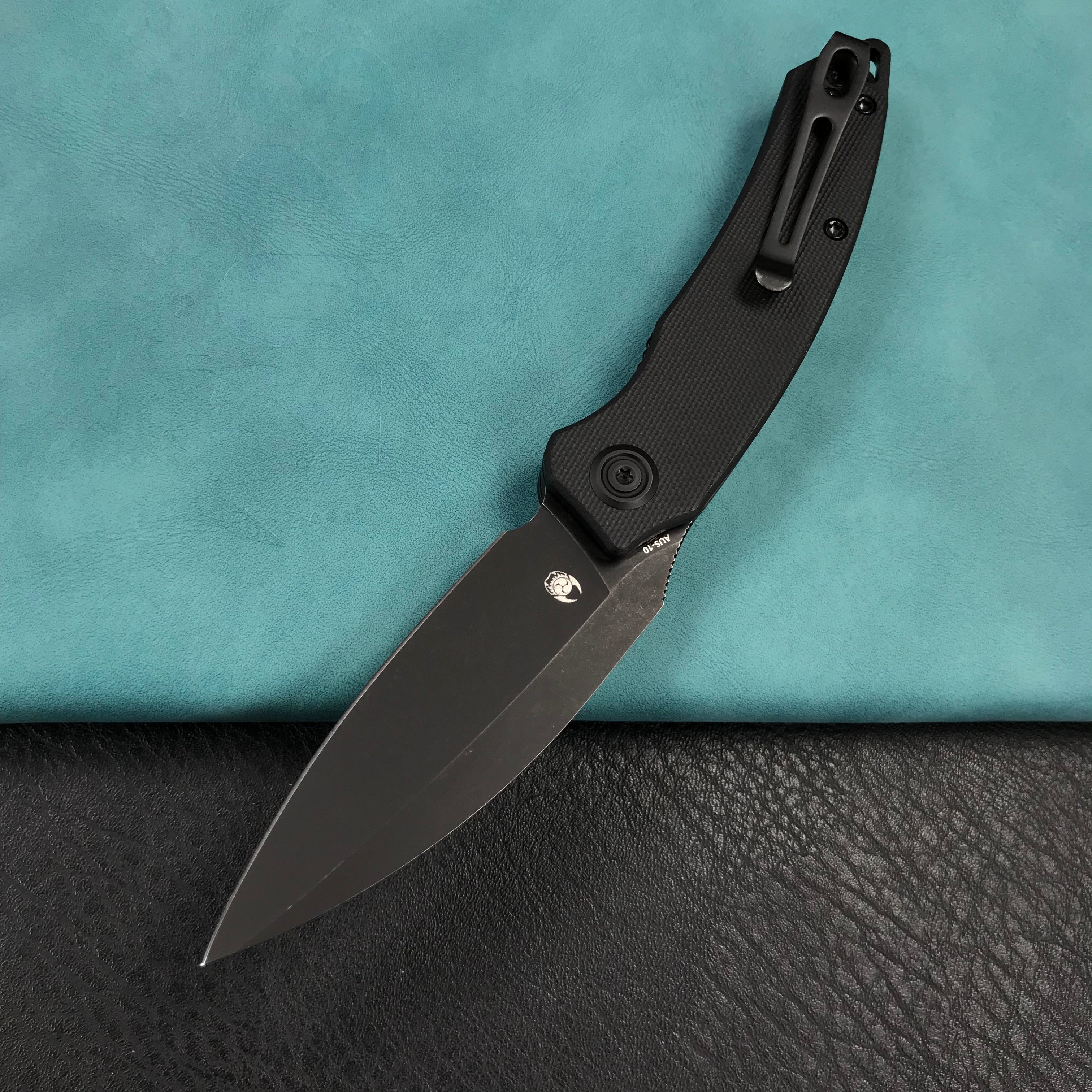 KUBEY KU333G Leaf Liner Lock Front Flipper Folding Knife Black G10 Handle 2.99" Black Stonewashed AUS-10