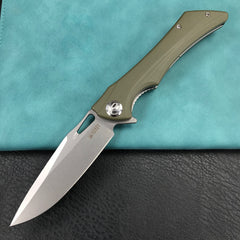 KUBEY KB245B Raven Flipper Folding Knife OD Green G10 Handle  3.7"    AUS-10