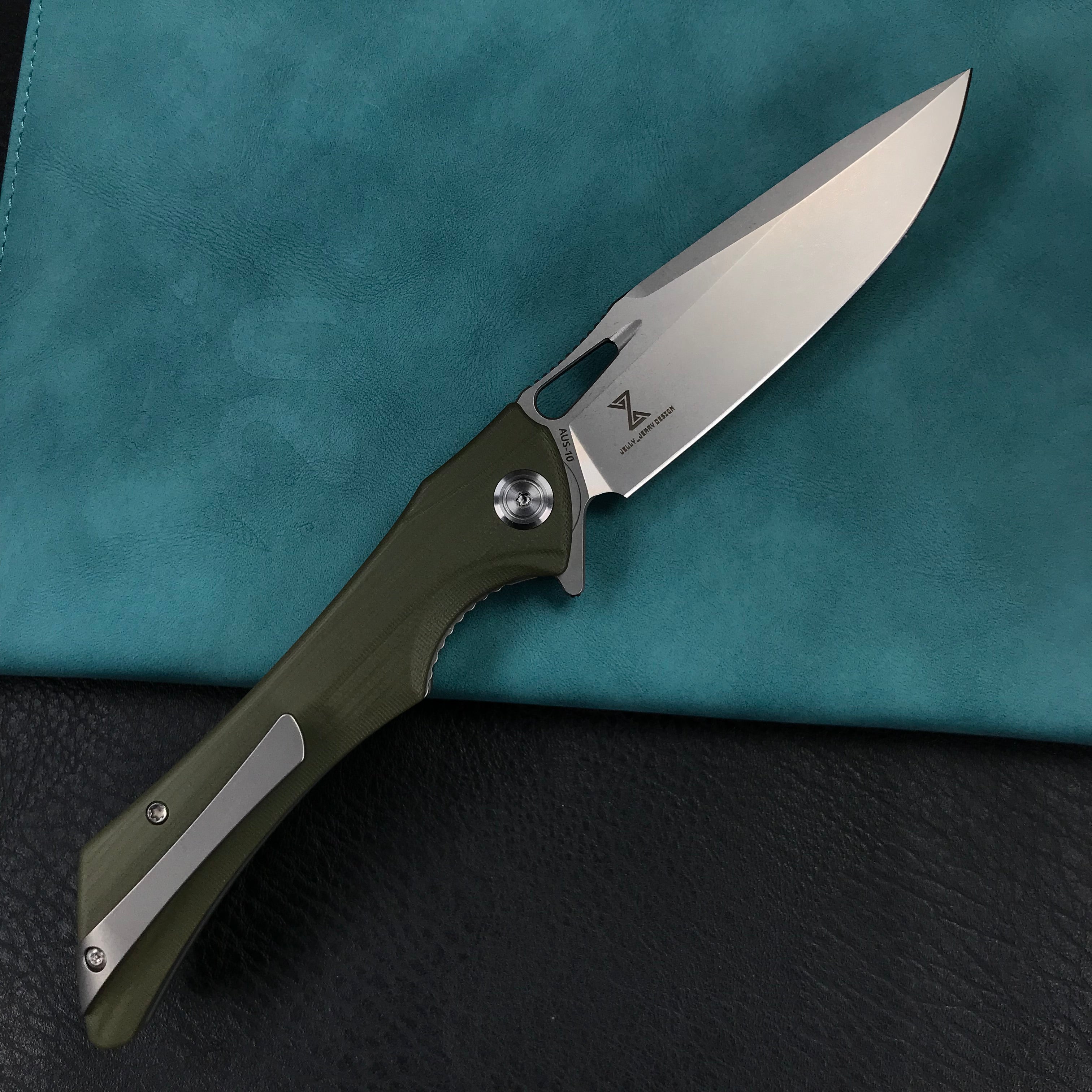 KUBEY KB245B Raven Flipper Folding Knife OD Green G10 Handle  3.7"    AUS-10