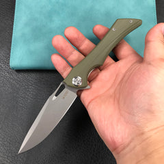 KUBEY KB245B Raven Flipper Folding Knife OD Green G10 Handle  3.7"    AUS-10