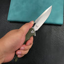 KUBEY KB245B Raven Flipper Folding Knife OD Green G10 Handle  3.7"    AUS-10
