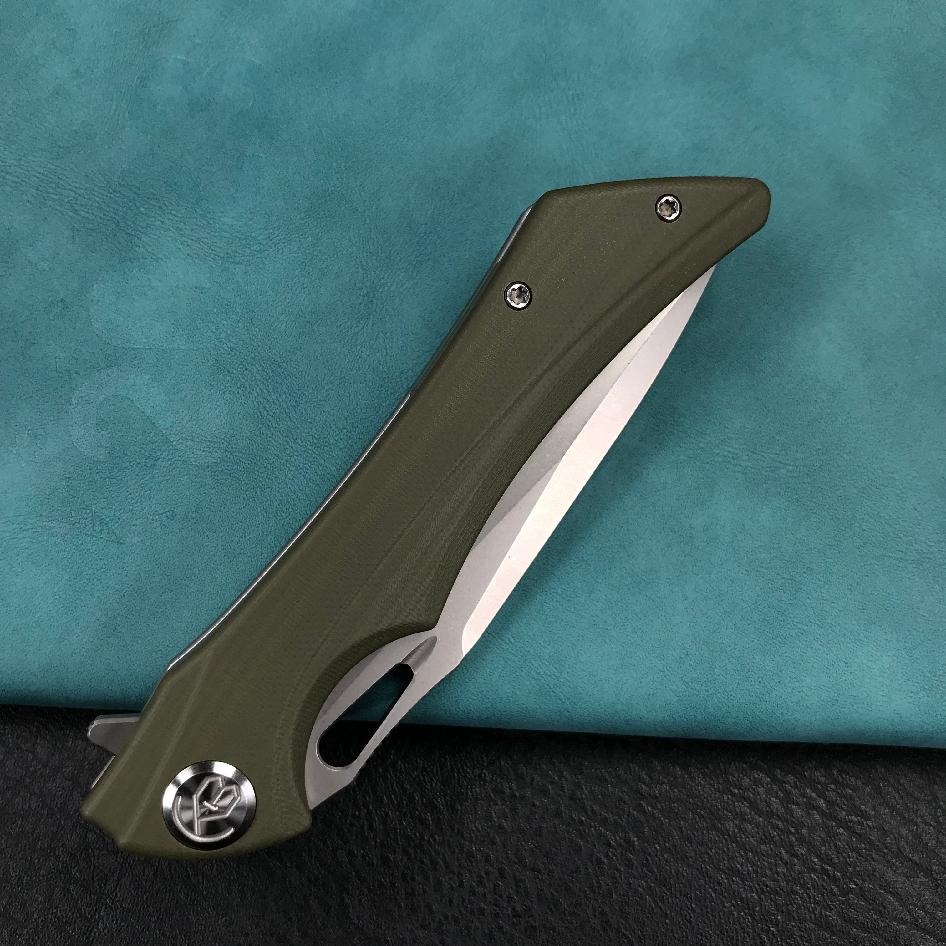 KUBEY KB245B Raven Flipper Folding Knife OD Green G10 Handle  3.7"    AUS-10