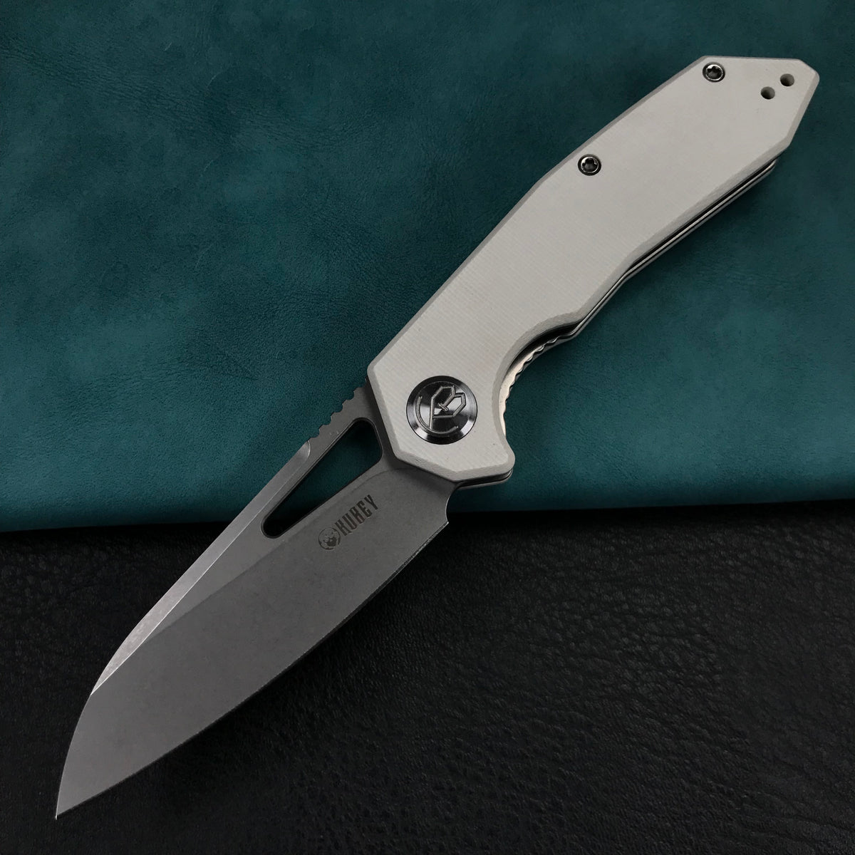 KUBEY  KU291  Vagrant Liner Lock Folding Knife  White  G10 Handle 3.1" Sandblast AUS-10