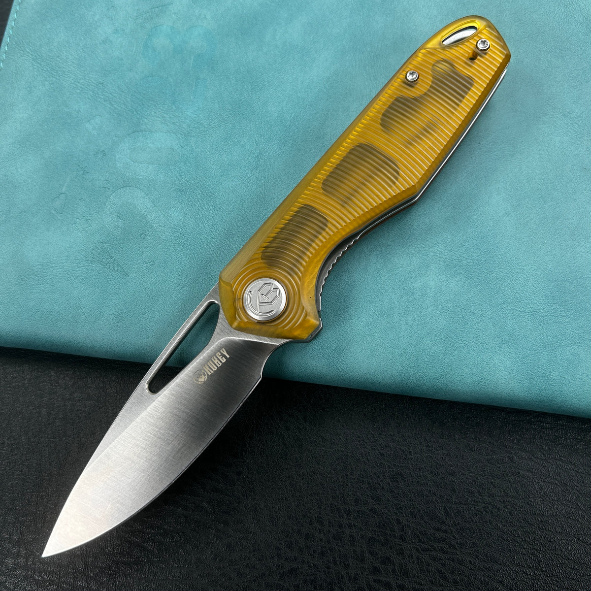 KUBEY KU324H Doris Liner Lock Front Flipper Folding Knife Ultem Handle 3.27" Satin Finish 14C28N