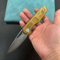 KUBEY KU324H Doris Liner Lock Front Flipper Folding Knife Ultem Handle 3.27" Satin Finish 14C28N