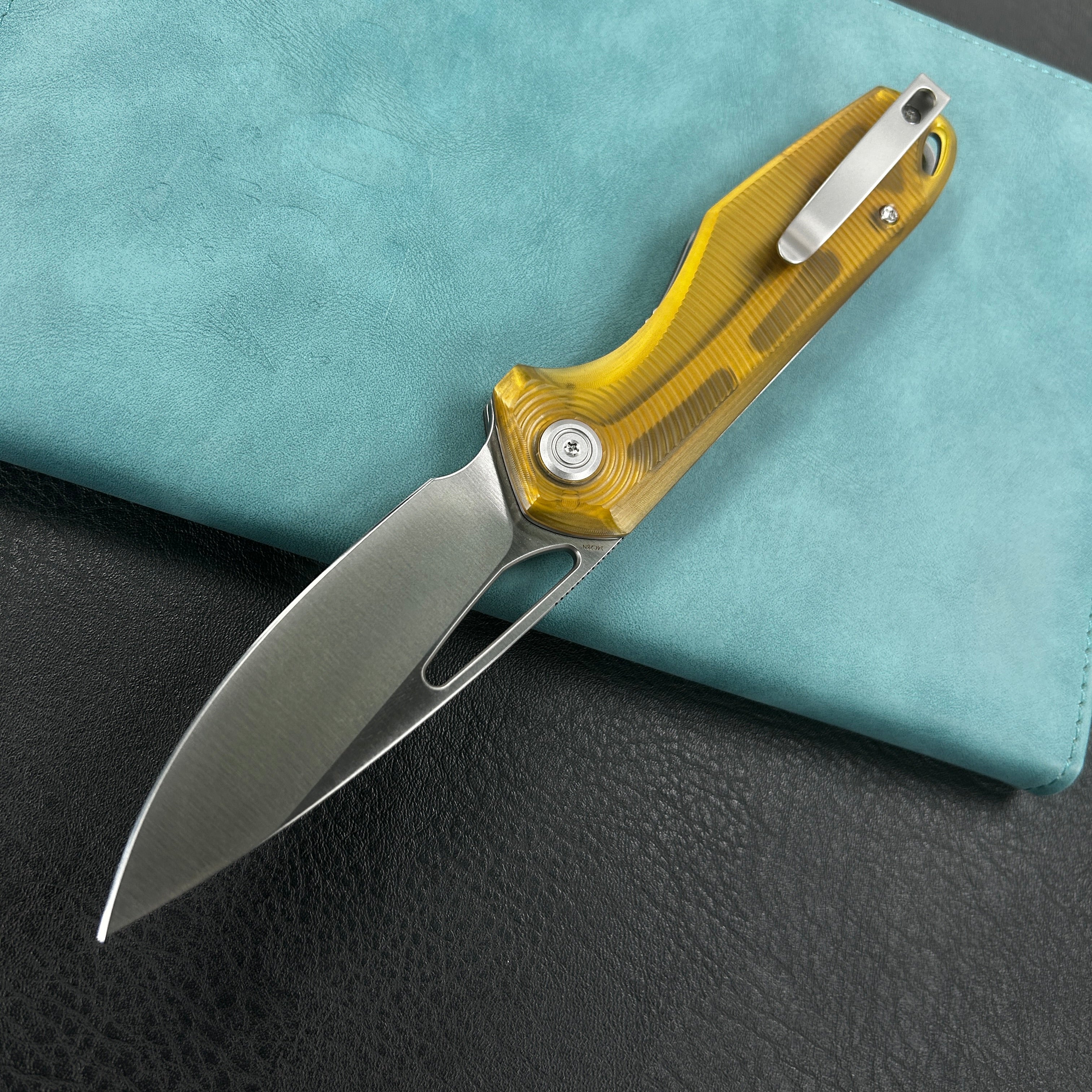 KUBEY KU324H Doris Liner Lock Front Flipper Folding Knife Ultem Handle 3.27" Satin Finish 14C28N