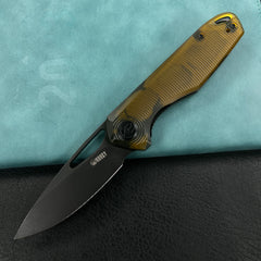 KUBEY KU324 Doris Liner Lock Front Flipper Folding Knife Ultem Handle 3.27" Blackwash Finish 14C28N