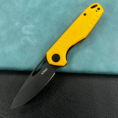 KUBEY KU324G Doris Liner Lock Front Flipper Folding Knife Yellow G10 Handle 3.27" Blackwash Finish 14C28N