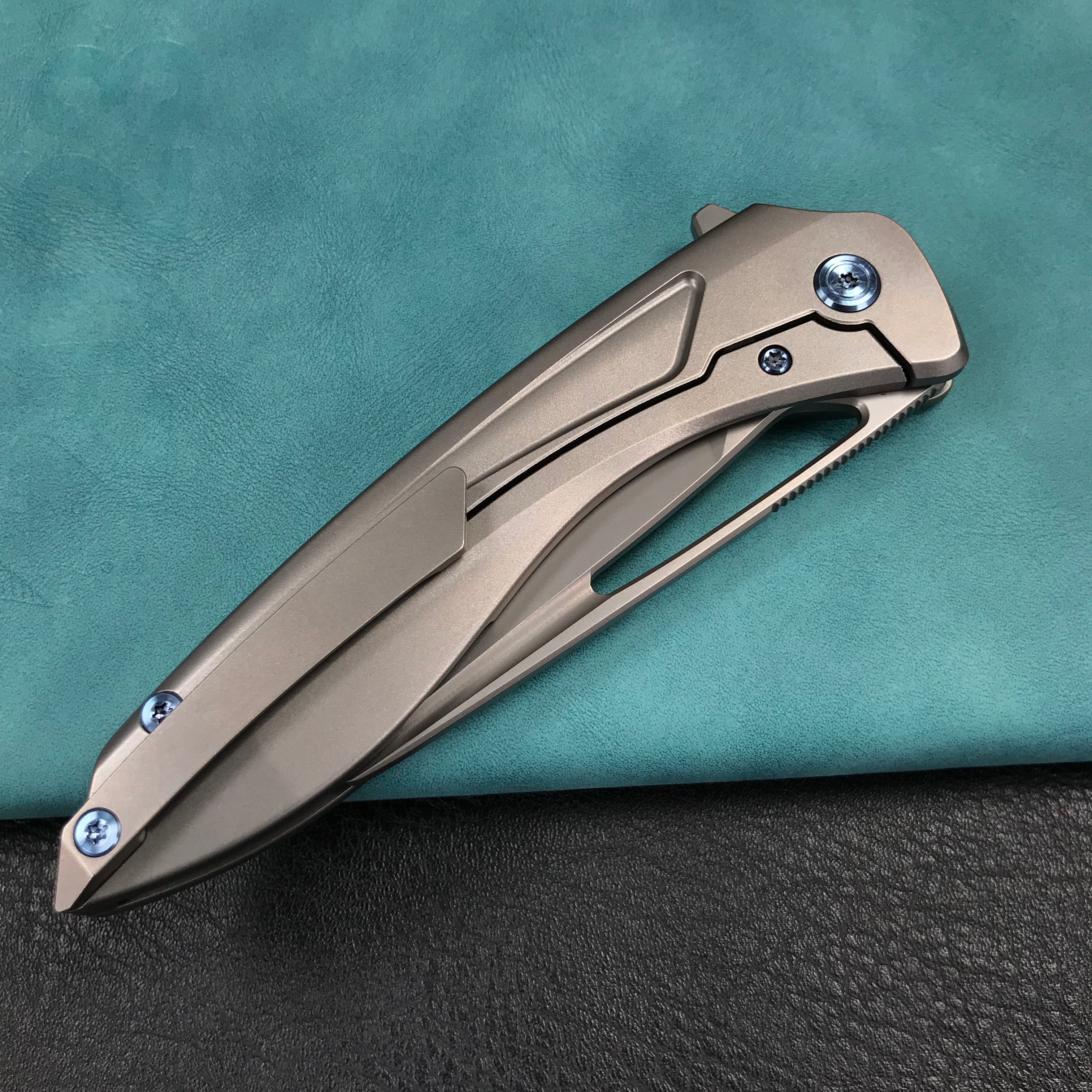 KUBEY KB171J  Velocé Frame Lock Flipper Knife Titanium Handle 3.94'' SandBlast S90V Blade