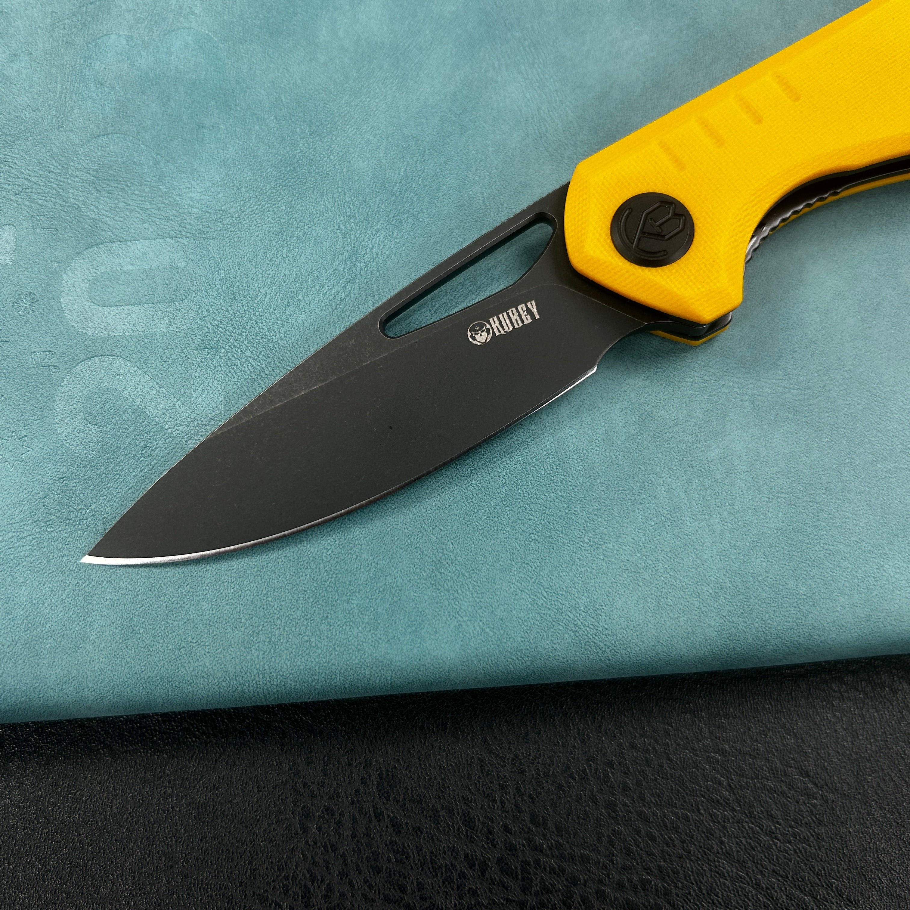 KUBEY KU324G Doris Liner Lock Front Flipper Folding Knife Yellow G10 Handle 3.27" Blackwash Finish 14C28N