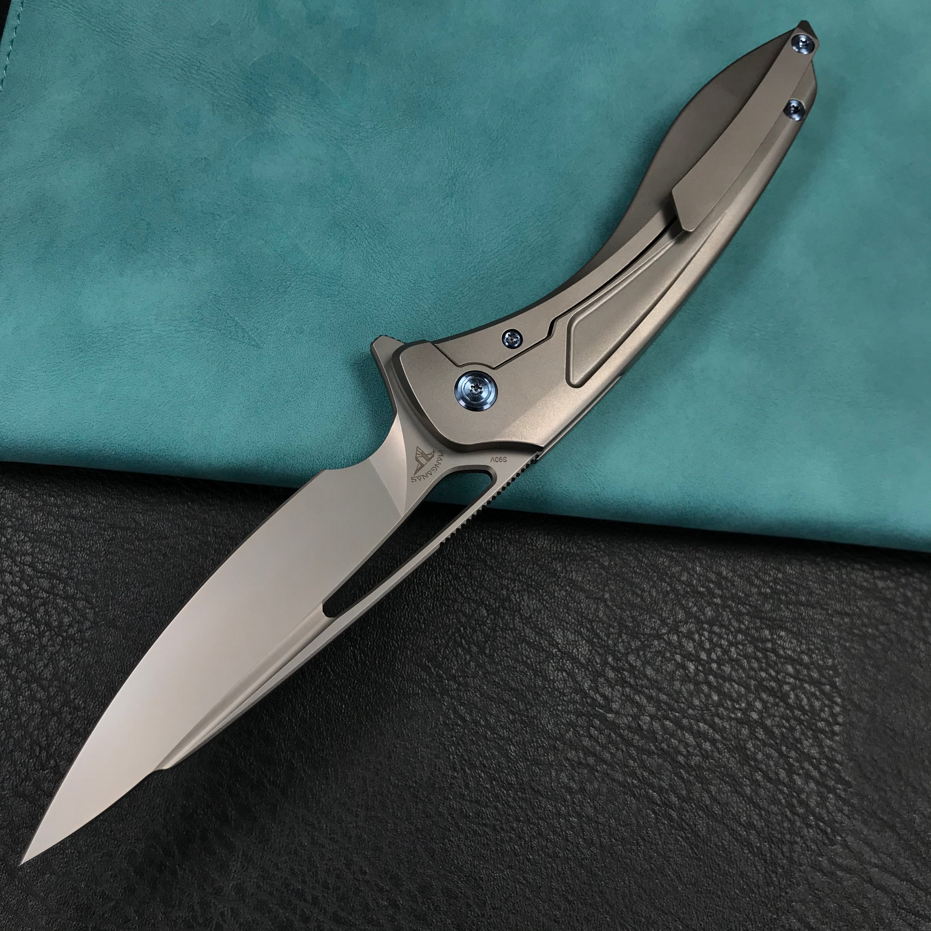 KUBEY KB171J  Velocé Frame Lock Flipper Knife Titanium Handle 3.94'' SandBlast S90V Blade