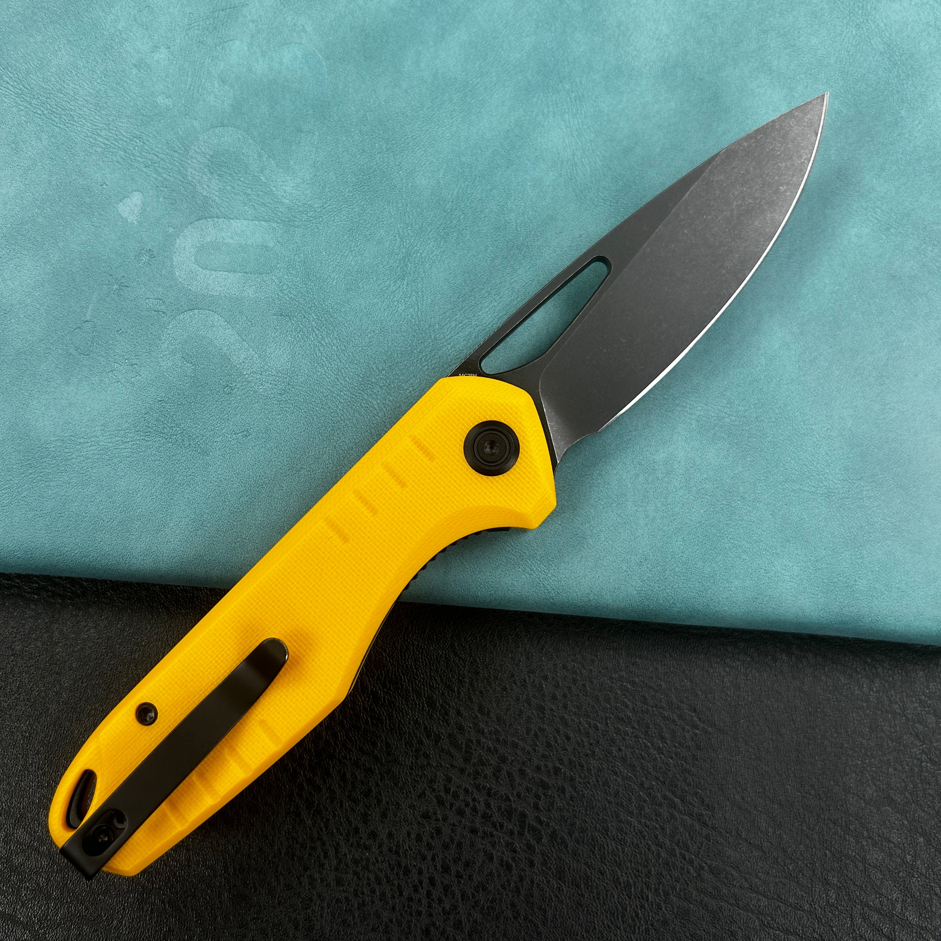 KUBEY KU324G Doris Liner Lock Front Flipper Folding Knife Yellow G10 Handle 3.27" Blackwash Finish 14C28N