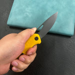 KUBEY knife  KU324G Doris Liner Lock Front Flipper Folding Knife Yellow G10 Handle 3.27" Blackwash Finish 14C28N