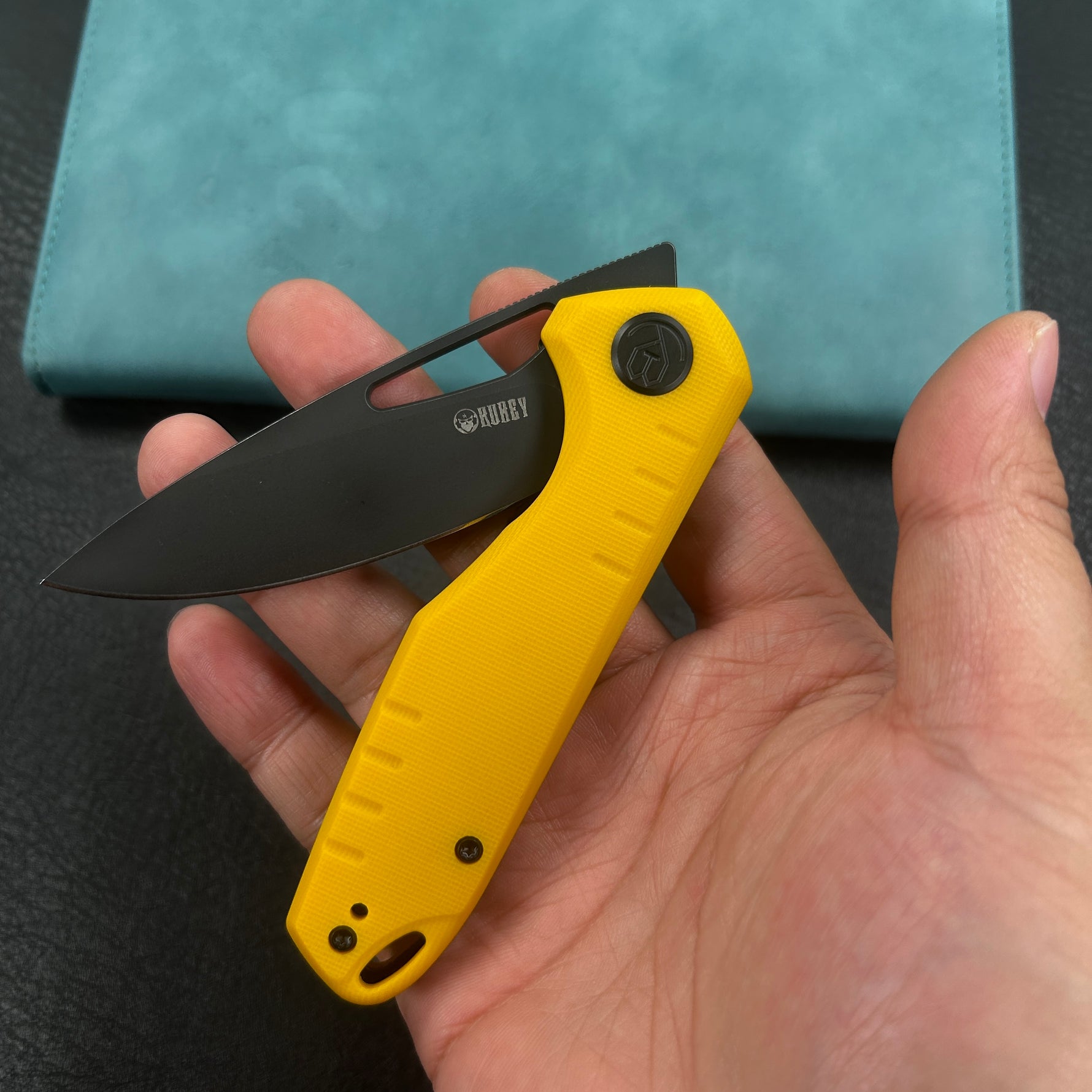 KUBEY knife  KU324G Doris Liner Lock Front Flipper Folding Knife Yellow G10 Handle 3.27" Blackwash Finish 14C28N