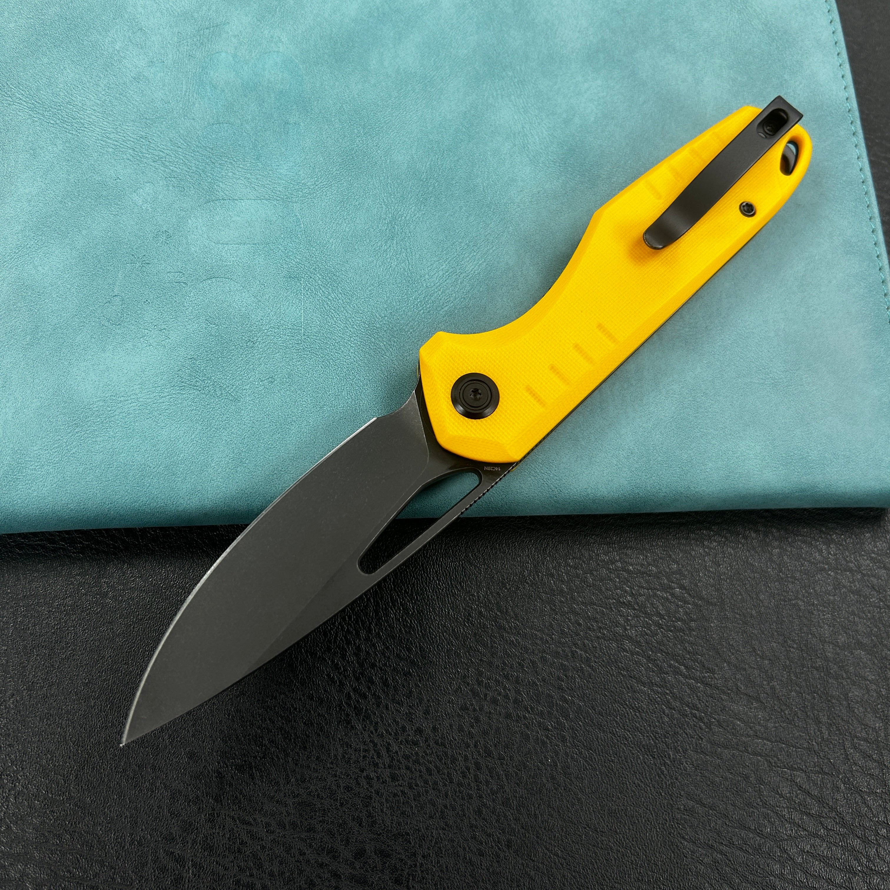 KUBEY KU324G Doris Liner Lock Front Flipper Folding Knife Yellow G10 Handle 3.27" Blackwash Finish 14C28N