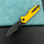 KUBEY knife  KU324G Doris Liner Lock Front Flipper Folding Knife Yellow G10 Handle 3.27" Blackwash Finish 14C28N