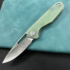 KUBEY KU324F Doris Liner Lock Front Flipper Folding Knife Jade G10 Handle 3.27" Satin Finish 14C28N