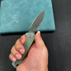 KUBEY KU324F Doris Liner Lock Front Flipper Folding Knife Jade G10 Handle 3.27" Satin Finish 14C28N