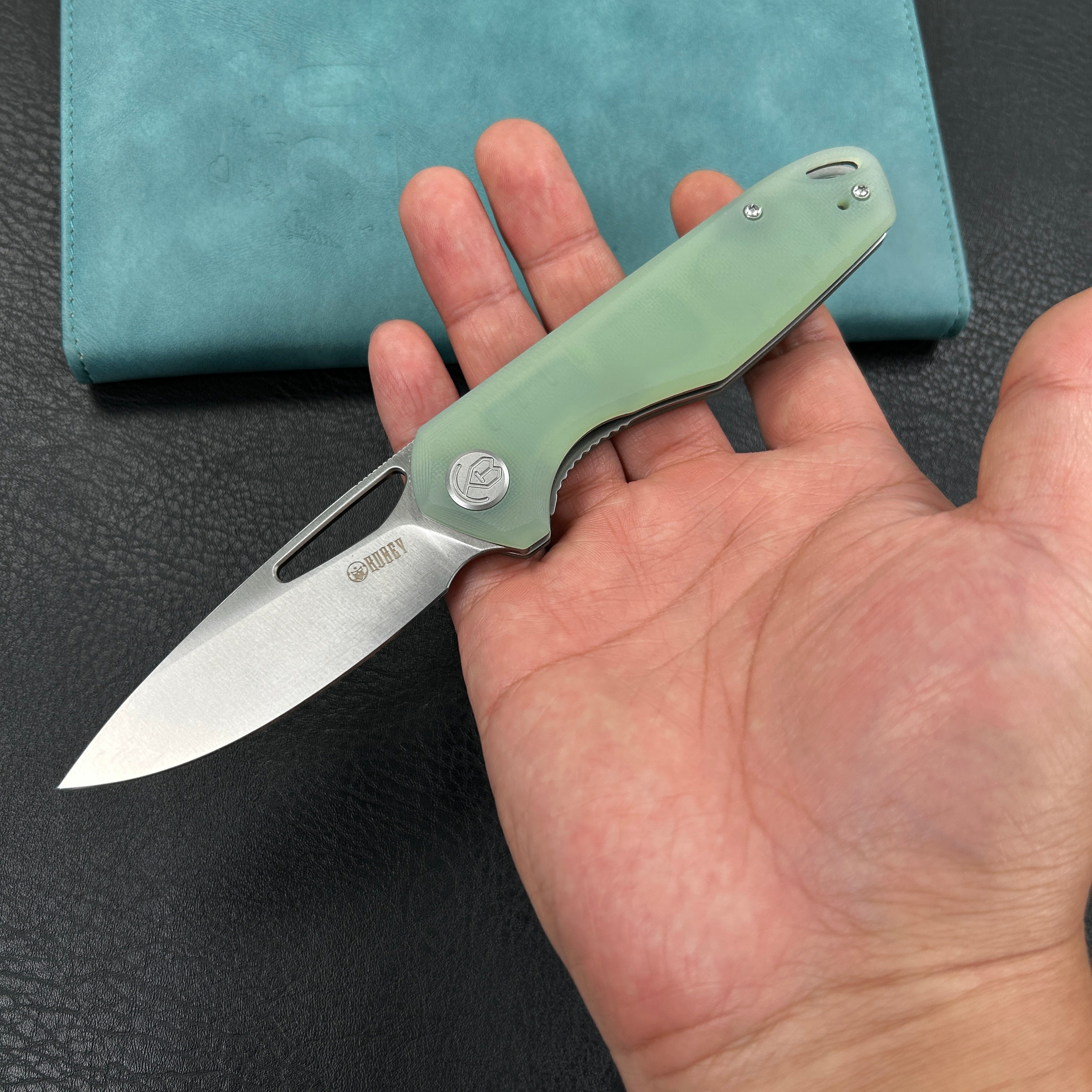 KUBEY KU324F Doris Liner Lock Front Flipper Folding Knife Jade G10 Handle 3.27" Satin Finish 14C28N