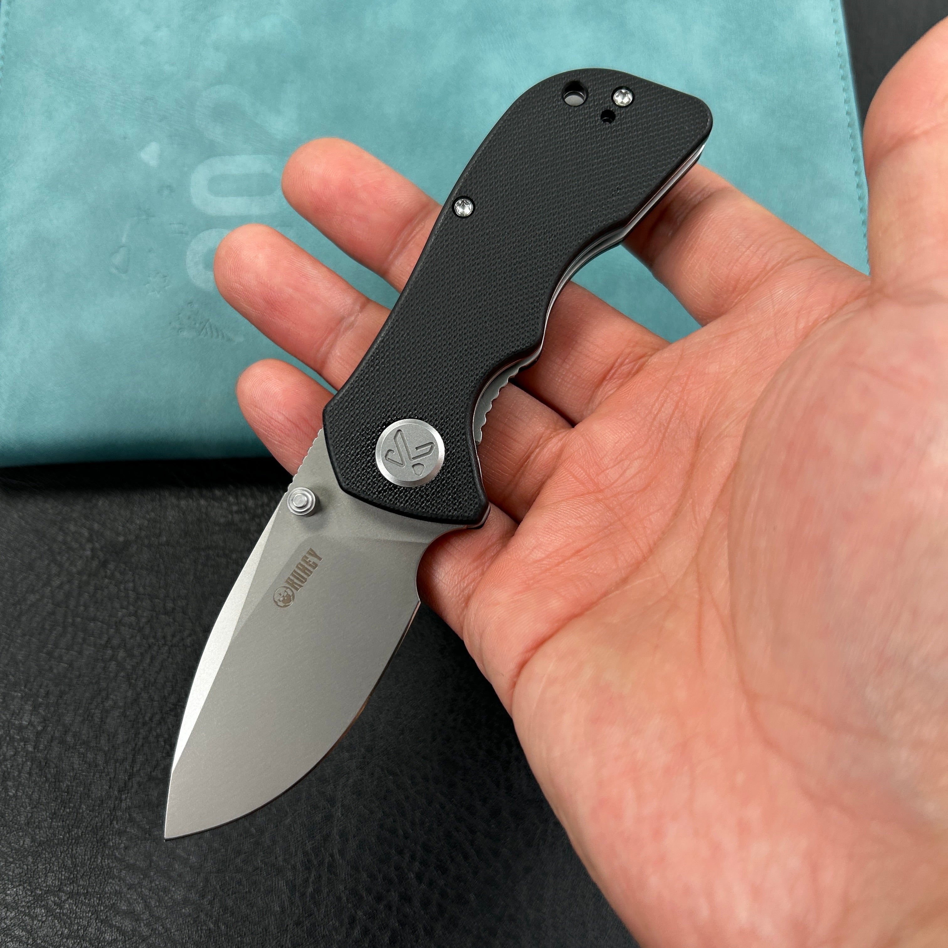 KUBEY  KU180L Karaji Liner Lock Dual Thumb Studs Open Folding Pocket Knife Black G10 Handle 2.56" Beadblast 14C28N