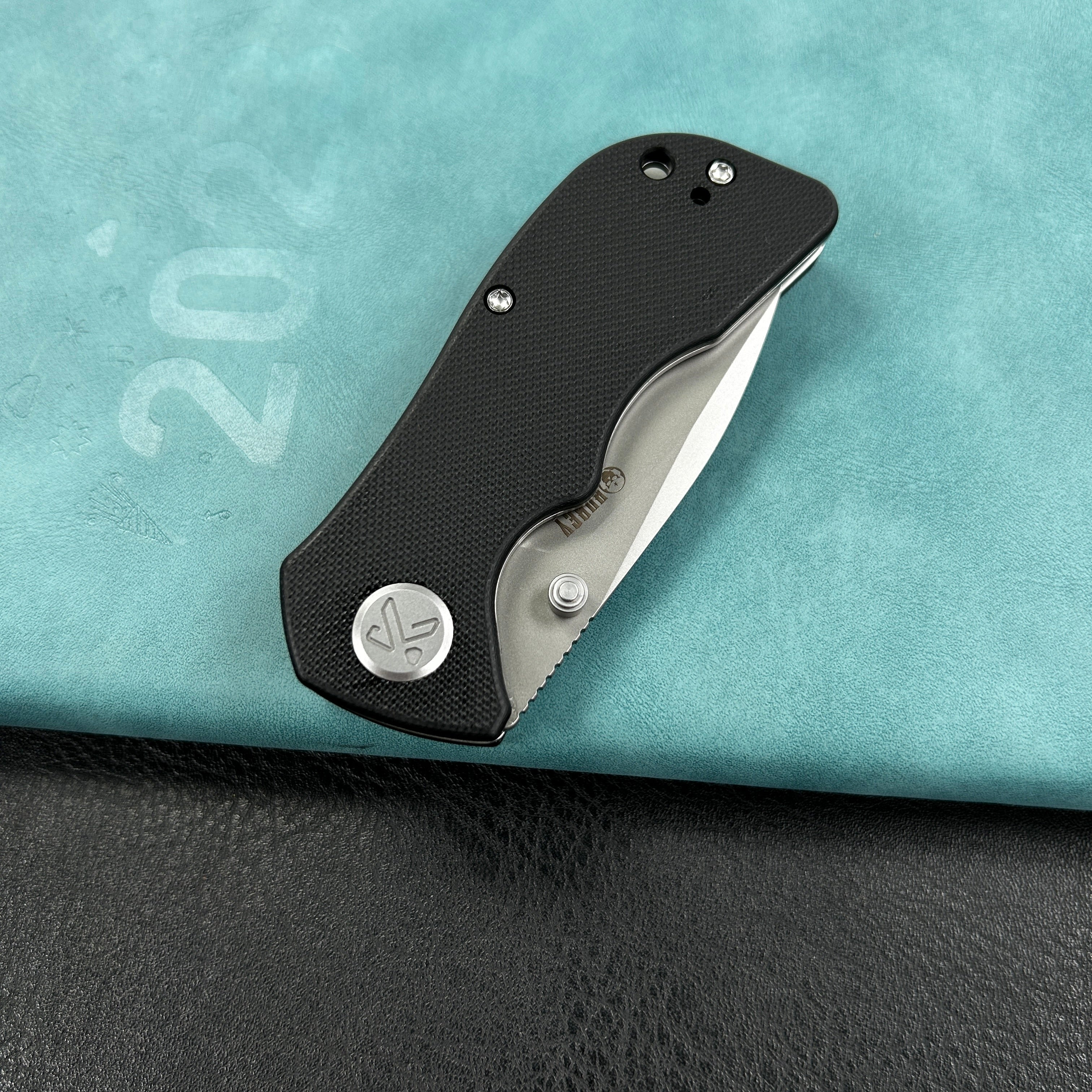 KUBEY  KU180L Karaji Liner Lock Dual Thumb Studs Open Folding Pocket Knife Black G10 Handle 2.56" Beadblast 14C28N