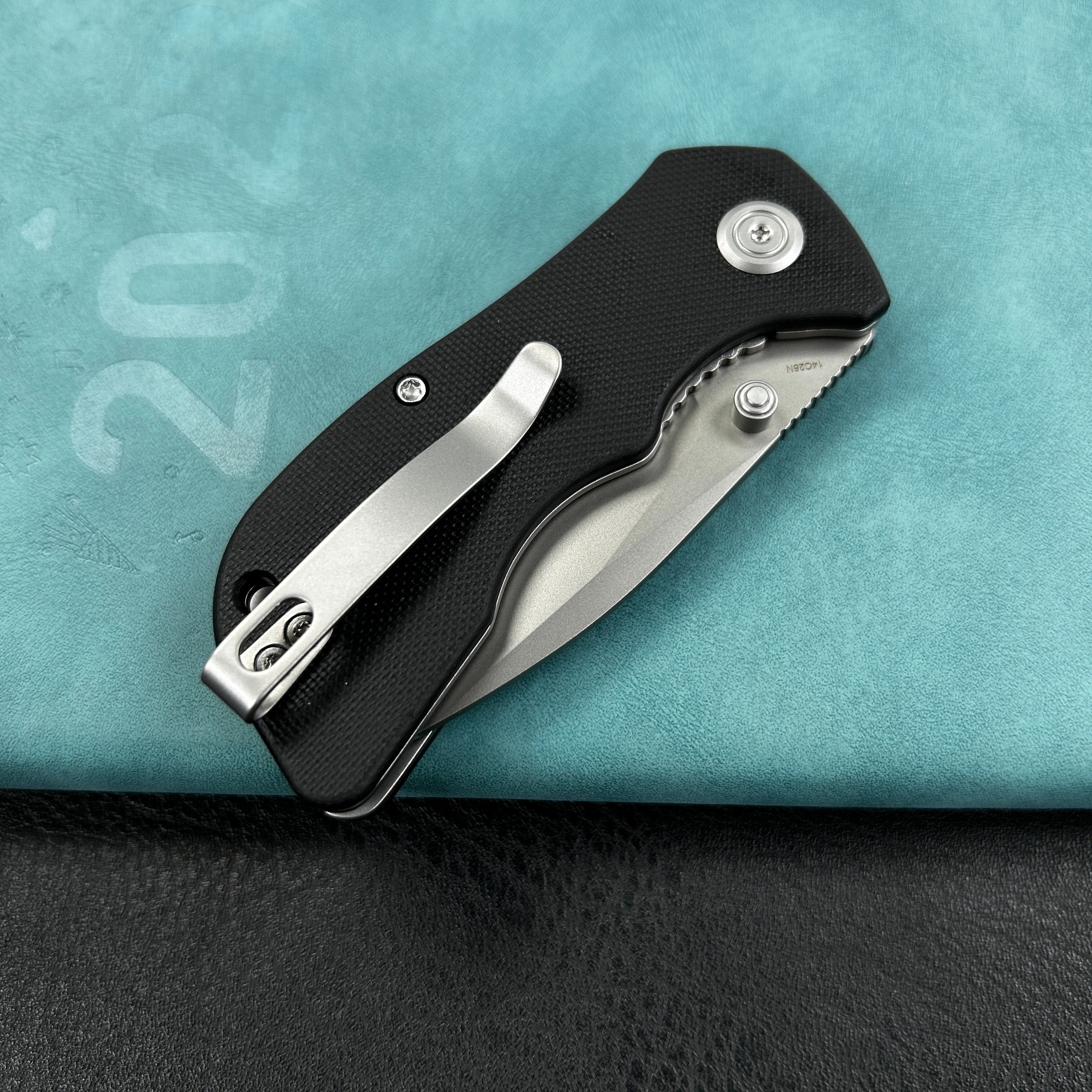 KUBEY  KU180L Karaji Liner Lock Dual Thumb Studs Open Folding Pocket Knife Black G10 Handle 2.56" Beadblast 14C28N