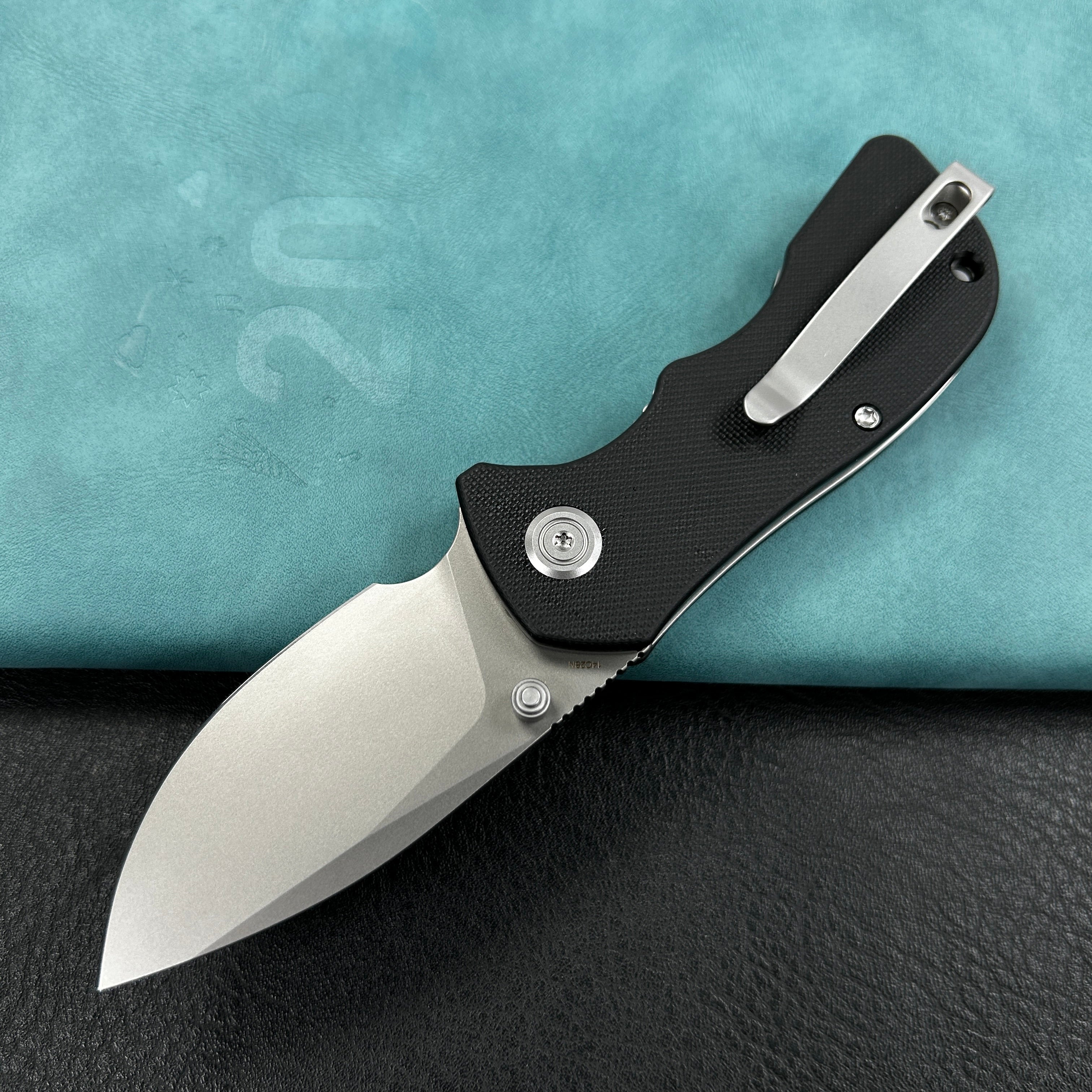 KUBEY  KU180L Karaji Liner Lock Dual Thumb Studs Open Folding Pocket Knife Black G10 Handle 2.56" Beadblast 14C28N