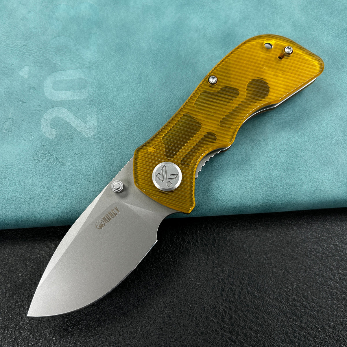 KUBEY KU180H Karaji Liner Lock Dual Thumb Studs Open Folding Pocket Knife Ultem Handle 2.56" Beadblast 14C28N