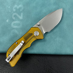 KUBEY KU180H Karaji Liner Lock Dual Thumb Studs Open Folding Pocket Knife Ultem Handle 2.56" Beadblast 14C28N