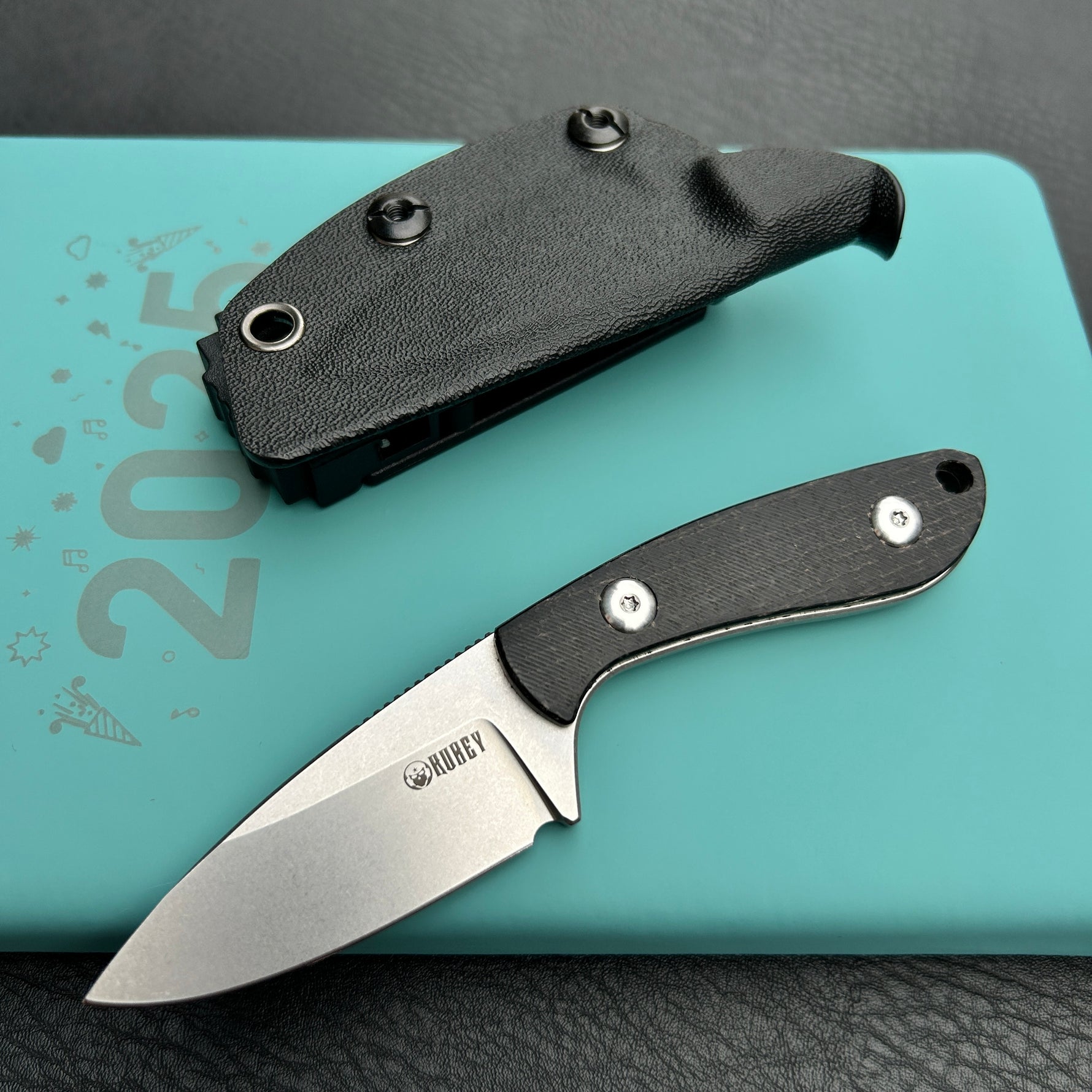 KUBEY knife KU411A Bloom Fixed Blade Knife Black Coarse Micarta Handle 2.60" Beadblast 14C28N Blade