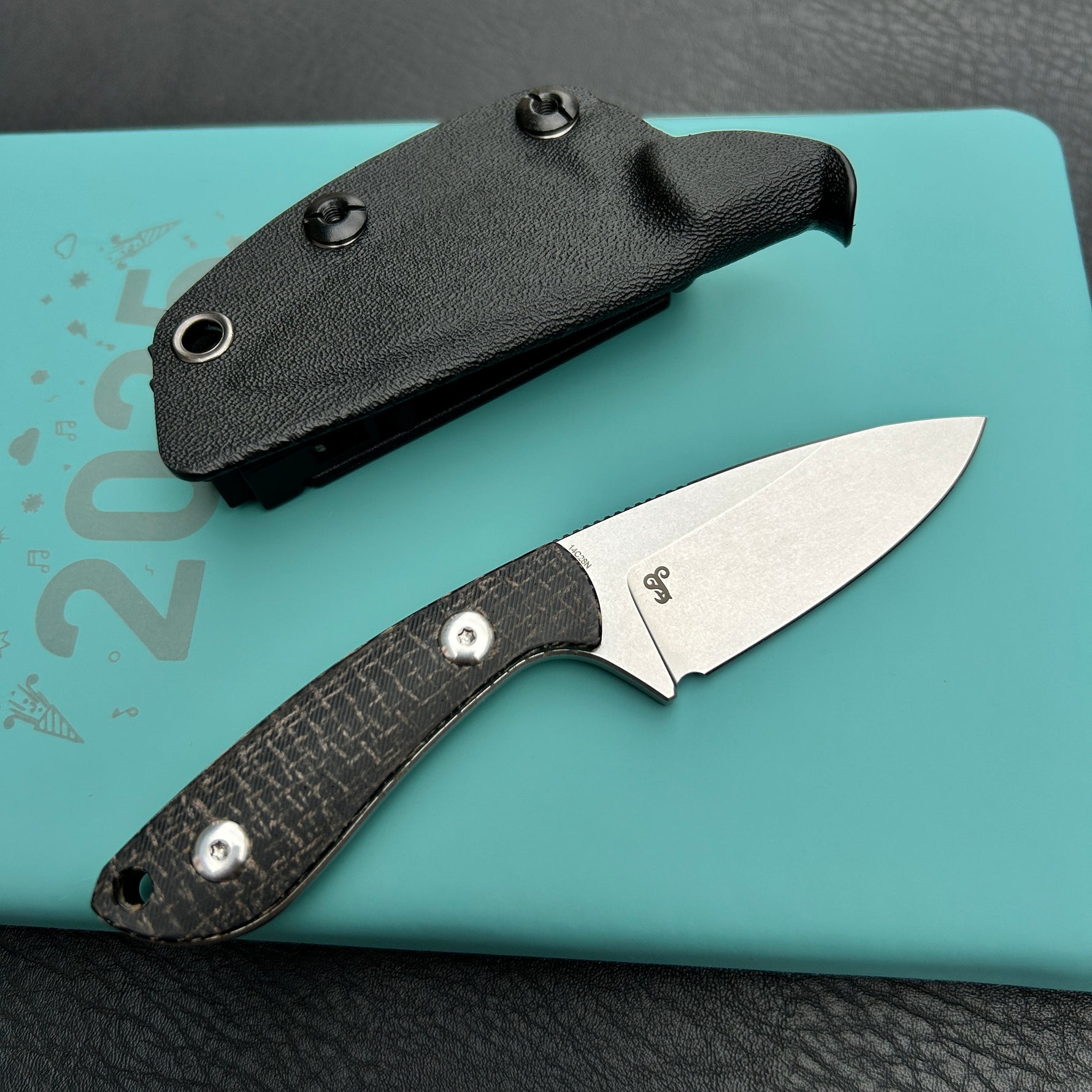 KUBEY knife KU411A Bloom Fixed Blade Knife Black Coarse Micarta Handle 2.60" Beadblast 14C28N Blade