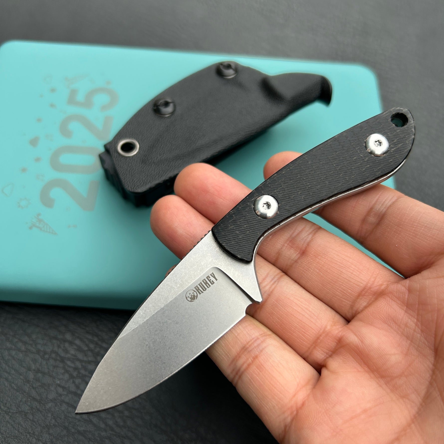 KUBEY knife KU411A Bloom Fixed Blade Knife Black Coarse Micarta Handle 2.60" Beadblast 14C28N Blade