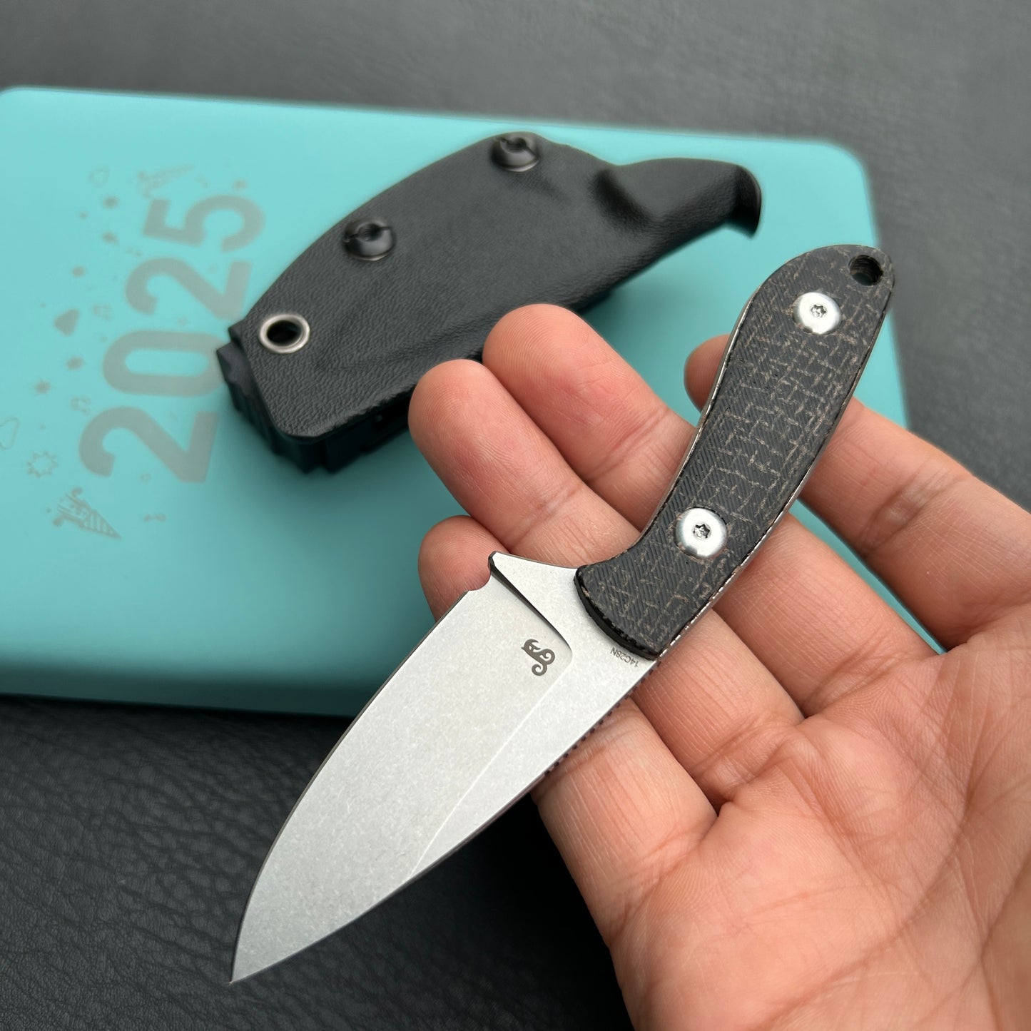 KUBEY KU411A Bloom Fixed Blade Knife Black Coarse Micarta Handle 2.60" Beadblast 14C28N Blade