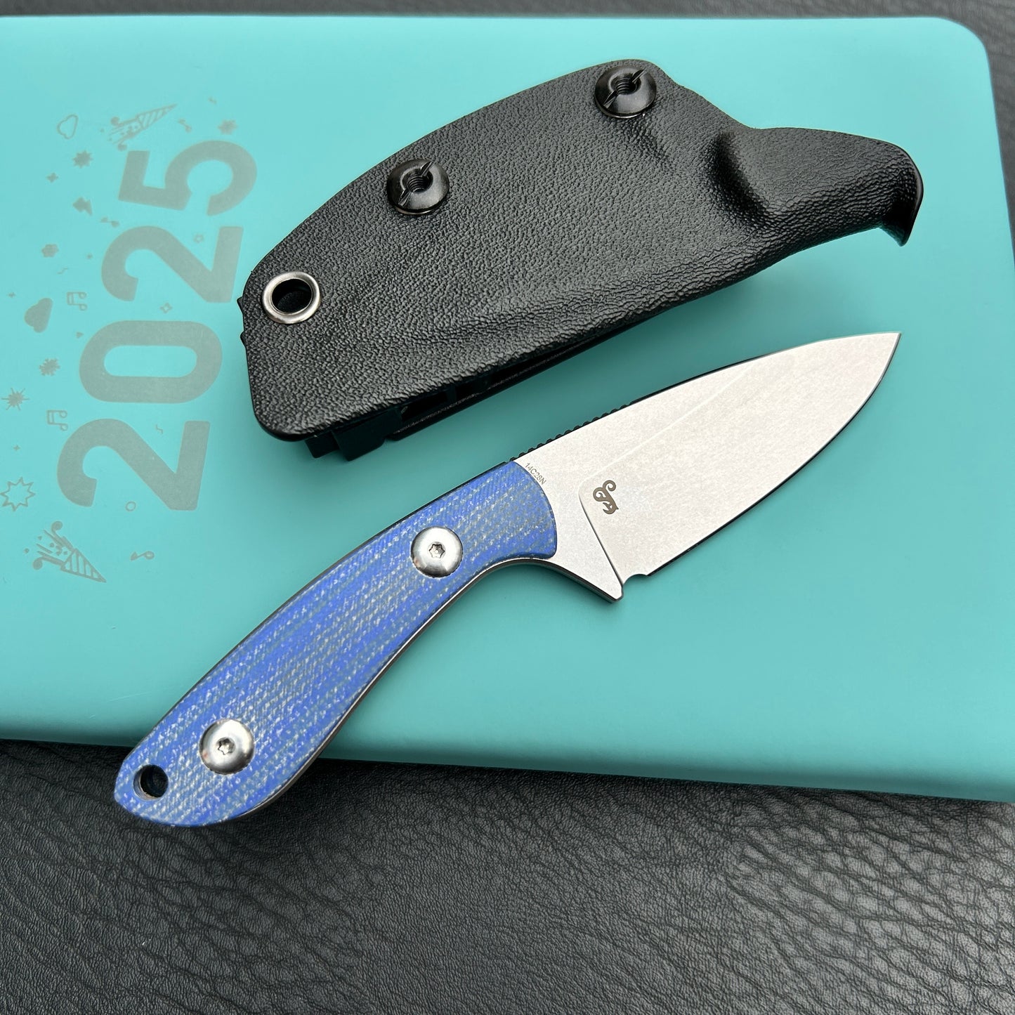 KUBEY KU411B Bloom Fixed Blade Knife Blue Micarta Handle 2.60" Beadblast 14C28N Blade