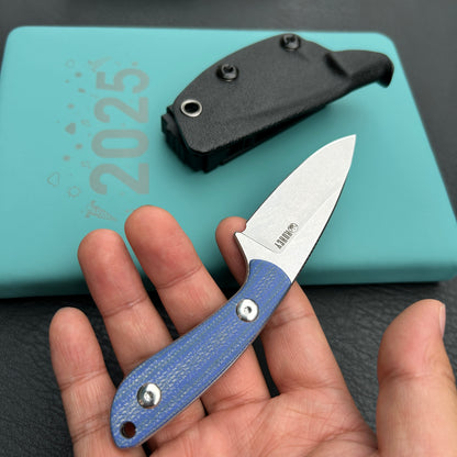 KUBEY KU411B Bloom Fixed Blade Knife Blue Micarta Handle 2.60" Beadblast 14C28N Blade