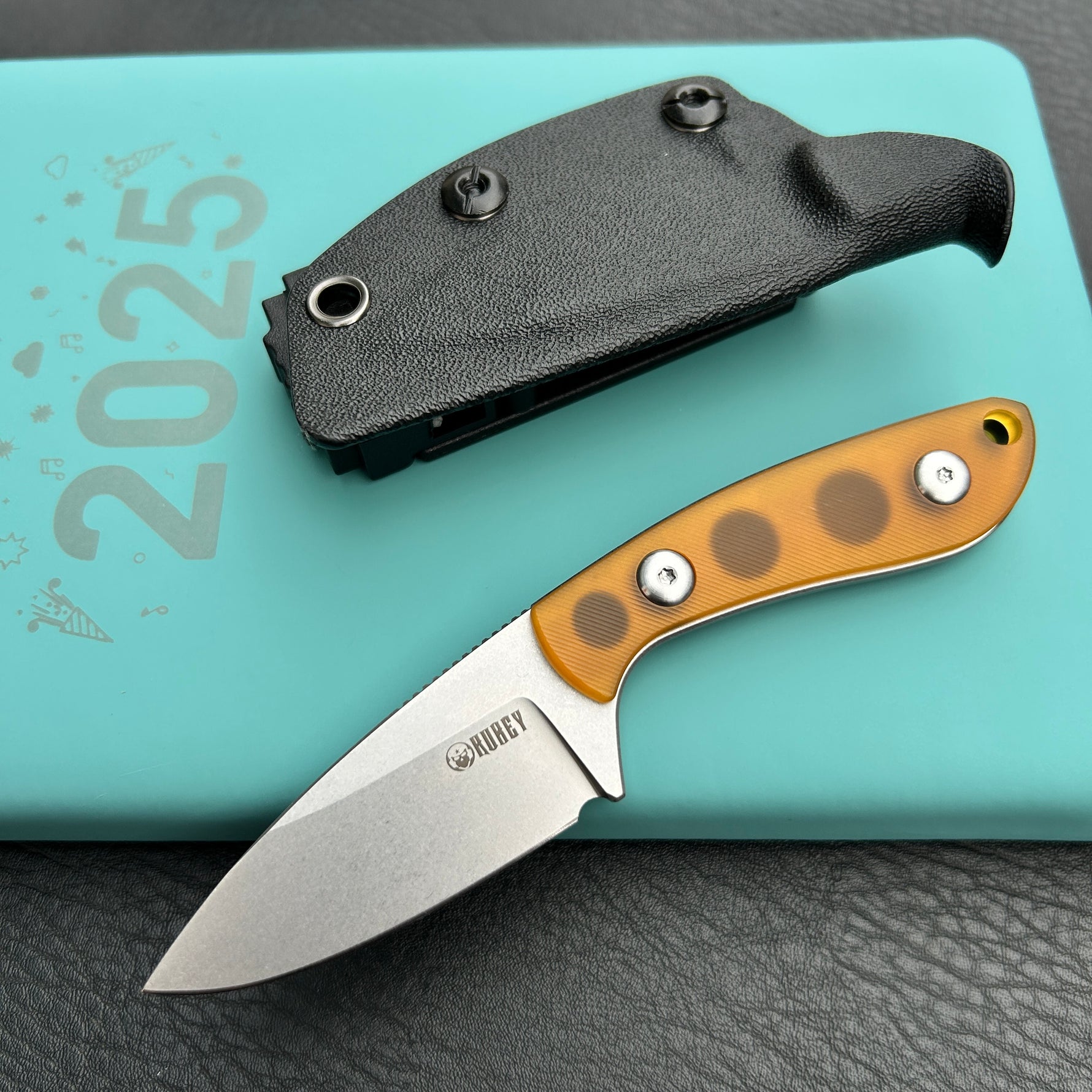KUBEY knife KU411C Bloom Fixed Blade Knife Ultem w/ Diagonal Milling Handle 2.60" Beadblast 14C28N Blade