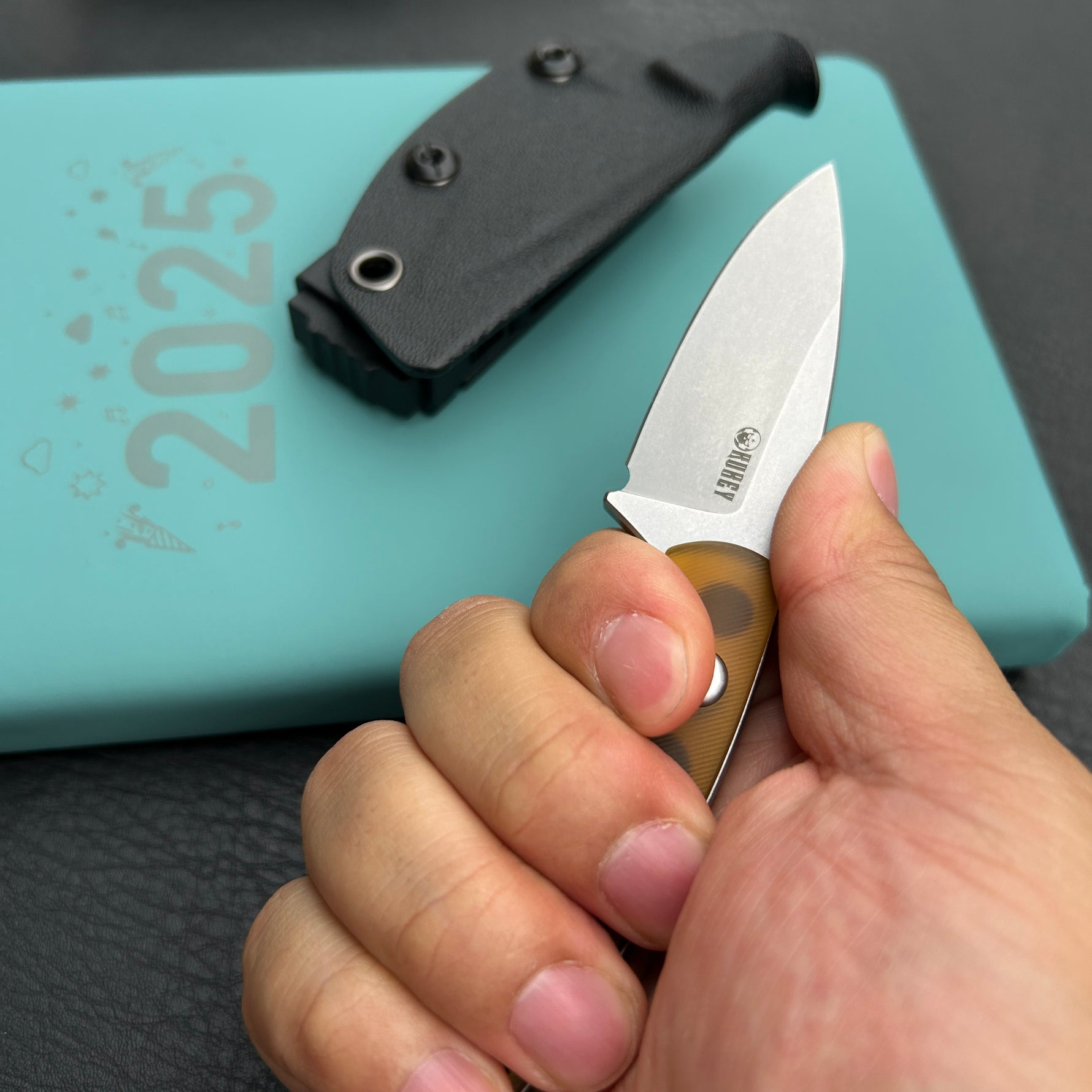 KUBEY knife KU411C Bloom Fixed Blade Knife Ultem w/ Diagonal Milling Handle 2.60" Beadblast 14C28N Blade