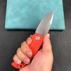 KUBEY KU319B Mikkel Willumsen Design Bravo one Drop Point Outdoor Folding Camping Knife Orange G10 Handle 3.39" Bead Blasted  AUS-10