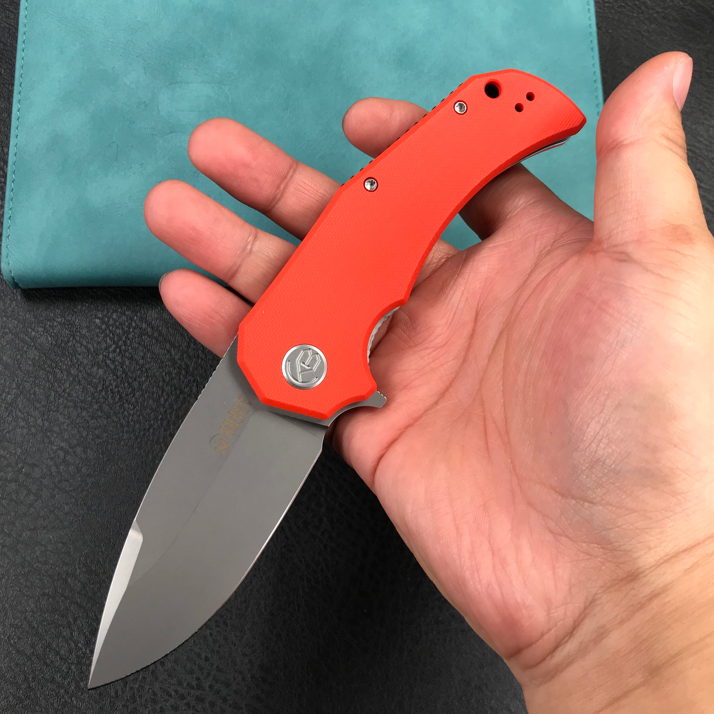 KUBEY KU319B Mikkel Willumsen Design Bravo one Drop Point Outdoor Folding Camping Knife Orange G10 Handle 3.39" Bead Blasted  AUS-10